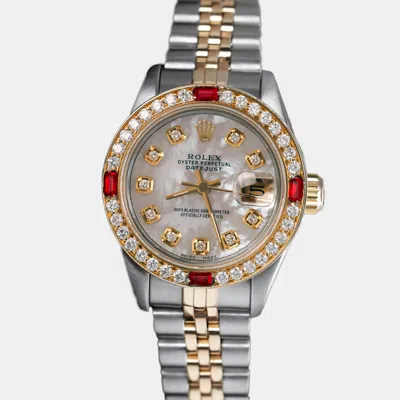 Pre-owned Rolex Customised White Diamond Stainless Steel Datejust 69173 Automatic Women's Wristwatch 26mm
