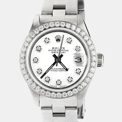 Pre-owned Rolex Customised White Diamond Stainless Steel Datejust Automatic Women's Wristwatch 26mm