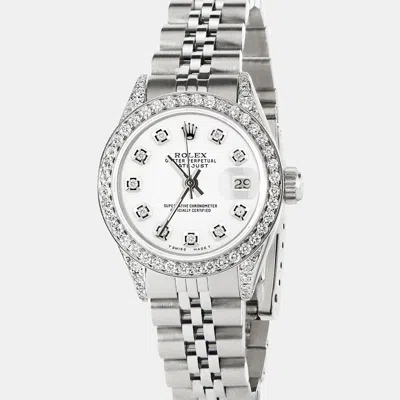 Pre-owned Rolex Customised White Diamond Stainless Steel Datejust Automatic Women's Wristwatch 26mm