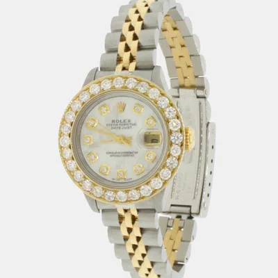 Pre-owned Rolex Customised White Mop 2.0ct Diamond 18k Yellow Gold Datejust Automatic Women's Wristwatch 26mm