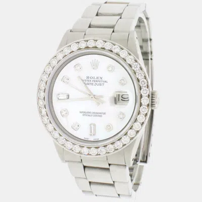 Pre-owned Rolex Customised White Mop 2.75ct Diamond Stainless Steel Datejust Automatic Men's Wristwatch 36mm