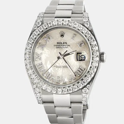 Pre-owned Rolex Customised White Mop 4.65ct Diamond Stainless Steel Datejust Ii 116300 Automatic Men's Wristwatch 41