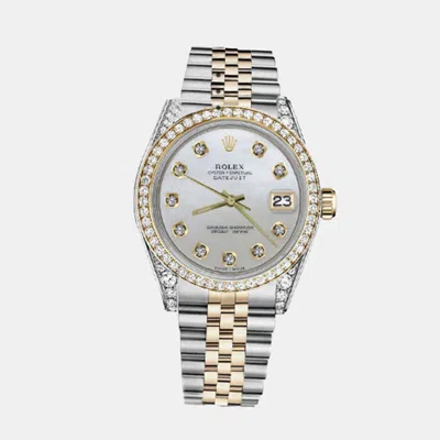 Pre-owned Rolex Customised White Mop Diamond 18k Yellow Gold Stainless Steel Datejust 179173 Automatic Women's Wrist