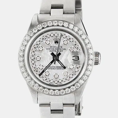 Pre-owned Rolex Customised White Mop Diamond Stainless Steel Datejust Automatic Women's Wristwatch 26mm