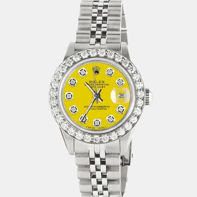 Pre-owned Rolex Customised Yellow 1.3ct Diamond Stainless Steel Datejust Automatic Women's Wristwatch 26mm