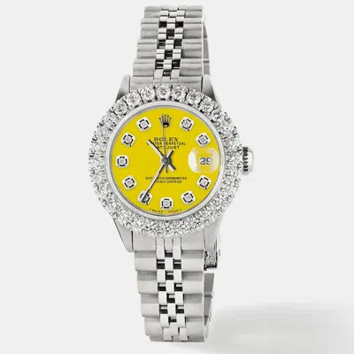Pre-owned Rolex Customised Yellow 2ct Diamond Stainless Steel Datejust Automatic Women's Wristwatch 26mm