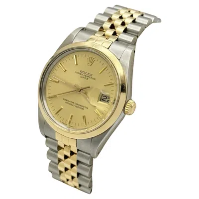 Pre-owned Rolex Date 15003 34mm Champagne Dial 18k Yellow Gold Stainless Steel Jubilee