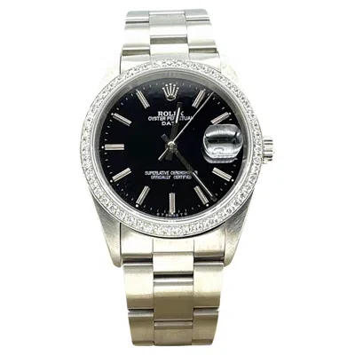 Pre-owned Rolex Date 15200 Black Dial Diamond Bezel Stainless Steel