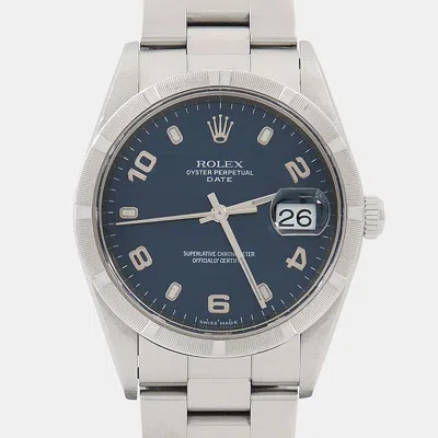 Pre-owned Rolex Date 15210 Automatic Blue Stainless Steel Men's Wristwatch 34mm