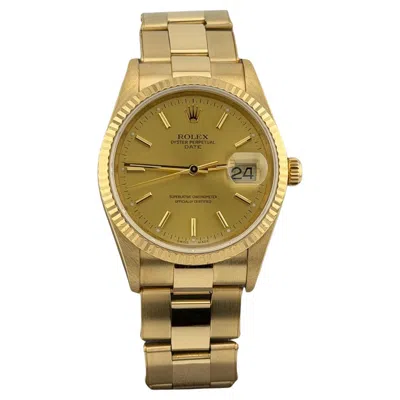 Pre-owned Rolex Date 15238 34mm Champagne Dial 18k Yellow Gold Oyster Box Paper 2002