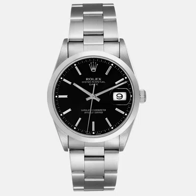 Pre-owned Rolex Date Black Dial Oyster Bracelet Steel Men's Watch 15200 34 Mm