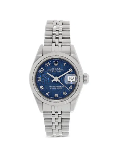 Pre-owned Rolex Date Just 26mm Watch In Blue