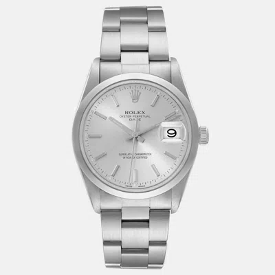 Pre-owned Rolex Date Silver Dial Smooth Bezel Steel Men's Watch 34 Mm