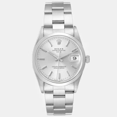 Pre-owned Rolex Date Silver Dial Smooth Bezel Steel Men's Watch 34 Mm