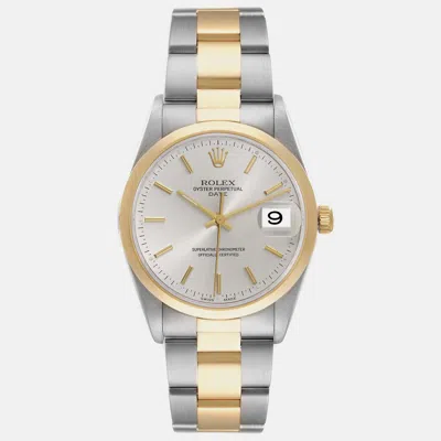 Pre-owned Rolex Date Steel Yellow Gold Silver Dial Men's Watch 34 Mm