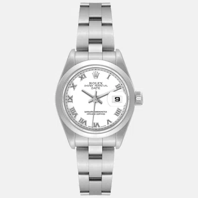 Pre-owned Rolex Date White Roman Dial Domed Bezel Steel Ladies Watch 26 Mm