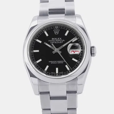 Pre-owned Rolex Datejust 116200 Black Stainless Steel Automatic Men's Watches 36mm