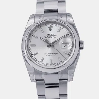 Pre-owned Rolex Datejust 116200 Silver Stainless Steel Men Wristwatch 36 Mm