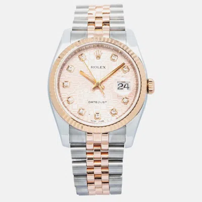 Pre-owned Rolex Datejust 116231 Automatic Pink 18k Rose Gold Diamonds Women's Wristwatch 36 Mm