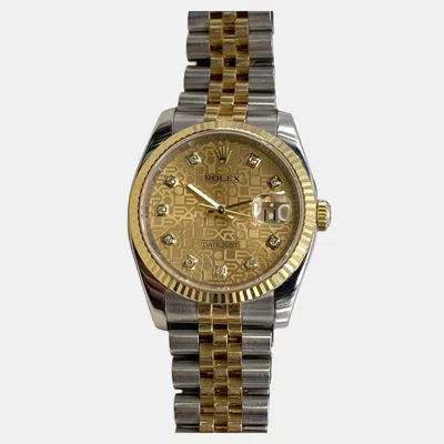 Pre-owned Rolex Datejust 116233 Automatic Diamond Dial Stainless Steel 18k Yellow Gold Men's Wristwatch 36 Mm