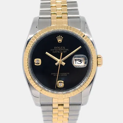 Pre-owned Rolex Datejust 116233 Automatic Silver 18k Yellow Gold Stainless Steel Women's Wristwatch 36 Mm In Black