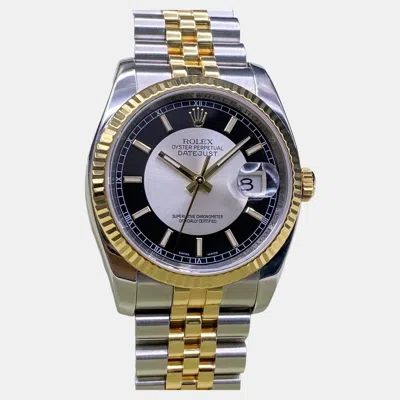 Pre-owned Rolex Datejust 116233 Automatic Tuxedo Dial 18k Yellow Gold Stainless Steel Men's Wristwatch 36 Mm
