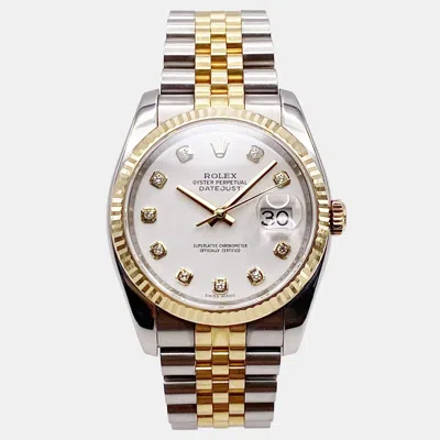 Pre-owned Rolex Datejust 116233 Automatic White Diamond Dial 18k Yellow Gold Stainless Steel Men's Wristwatch 36 Mm