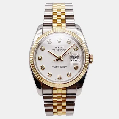 Pre-owned Rolex Datejust 116233 Automatic White Diamond Dial 18k Yellow Gold Stainless Steel Men's Wristwatch 36 Mm