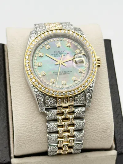 Pre-owned Rolex Datejust 116233 Tahitian Diamond Dial Diamond Band 18k Yellow Gold Steel