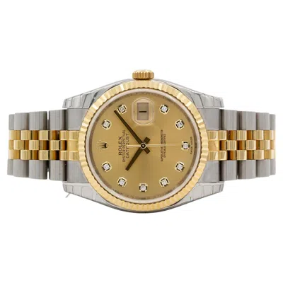 Pre-owned Rolex Datejust 116233 Two Tone 18k & Steel 36mm Champagne 10 Diamond Dial Minty In Multi