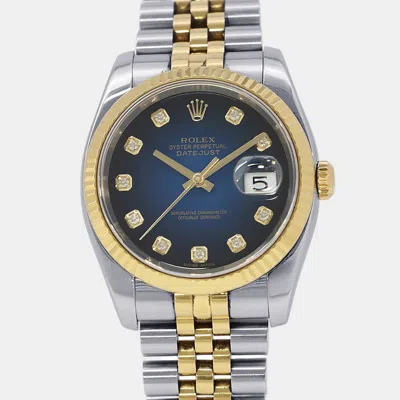 Pre-owned Rolex Datejust 116233g Blue Yellow Gold Stainless Steel Diamond Automatic Men Wristwatch 36mm