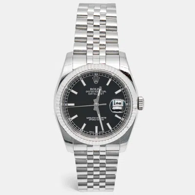 Pre-owned Rolex Datejust 116234 Black Dial 18k White Gold Oystersteel Men's Wristwatch 36 Mm In Silver