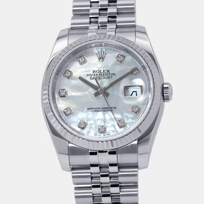 Pre-owned Rolex Datejust 116234 White Stainless Steel Diamond Men Wristwatch 34mm