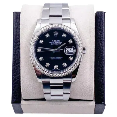 Pre-owned Rolex Datejust 116244 36mm Black Diamond Dial & Diamond Bezel Stainless Steel
