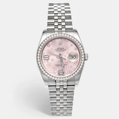 Pre-owned Rolex Datejust 116244 Pink Dial Diamond 18k White Gold Stainless Steel Women's Wristwatch 36 Mm