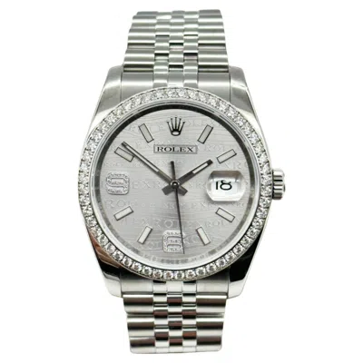 Pre-owned Rolex Datejust 116244 Rhodium Wave Dial Diamond Bezel Stainless Box Booklet In Multi