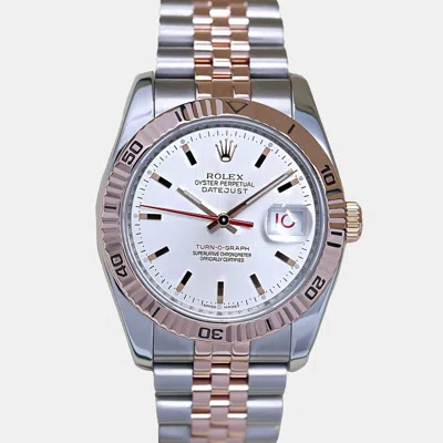 Pre-owned Rolex Datejust 116261 Automatic Silver 18k Rose Gold Stainless Steel Men's Wristwatch 36 Mm