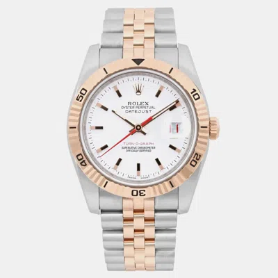 Pre-owned Rolex Datejust 116261 White 18k Rose Gold Stainless Steel Automatic Men Wristwatch 36mm