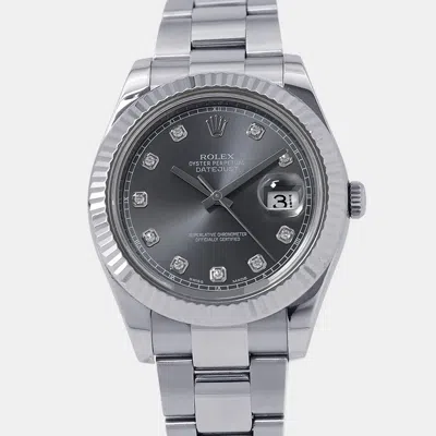 Pre-owned Rolex Datejust 116334 Grey White Gold Stainless Steel Automatic Men Wristwatch 41mm In Gray