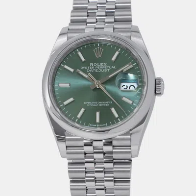 Pre-owned Rolex Datejust 126200 Automatic Green Stainless Steel Men's Wristwatch 36 Mm