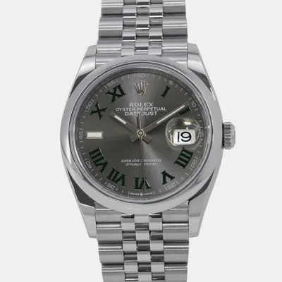 Pre-owned Rolex Datejust 126200 Automatic Grey Stainless Steel Men's Wristwatch 36 Mm In Gray