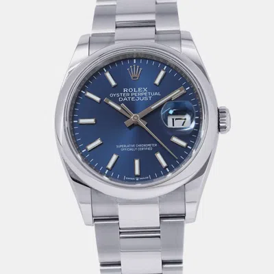 Pre-owned Rolex Datejust 126200 Blue Stainless Steel Automatic Men's Watches 36mm