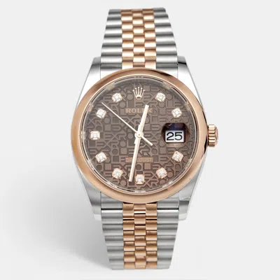 Pre-owned Rolex Datejust 126201 Jubilee Chocolate Dial 18k Rose Gold Oystersteel Diamond Women's Wristwatch 36 Mm In Silver