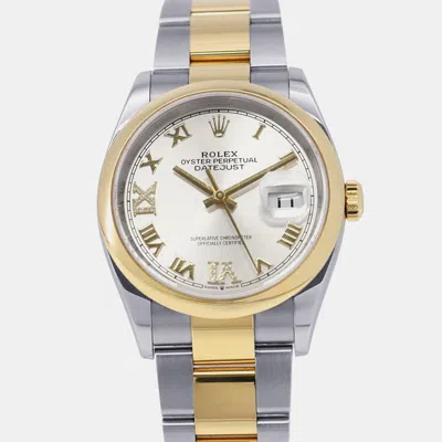 Pre-owned Rolex Datejust 126203 White Yellow Gold Stainless Steel Diamond Men Wristwatch 36mm