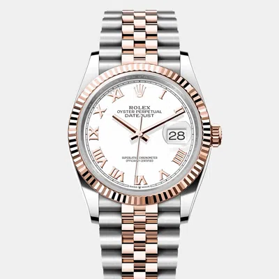 Pre-owned Rolex Datejust 126231-0015 Automatic White 18k Rose Gold Stainless Steel Women's Wristwatch 36 Mm
