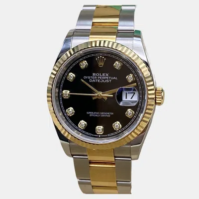 Pre-owned Rolex Datejust 126233 Automatic Black Diamond Dial 18k Yellow Gold Stainless Steel Men's Wristwatch 36 Mm