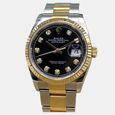 Pre-owned Rolex Datejust 126233 Automatic Black Diamond Dial 18k Yellow Gold Stainless Steel Men's Wristwatch 36 Mm