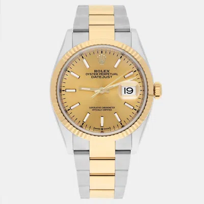 Pre-owned Rolex Datejust 126233 Automatic Champagne 18k Yellow Gold Stainless Steel Men's Wristwatch 36 Mm