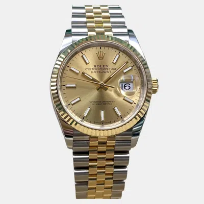 Pre-owned Rolex Datejust 126233 Automatic Champagne Dial 18k Yellow Gold Stainless Steel Men's Wristwatch 36 Mm