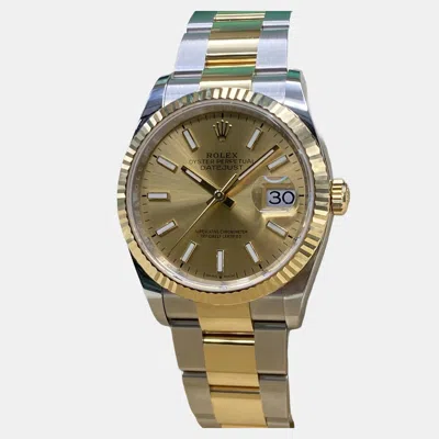 Pre-owned Rolex Datejust 126233 Automatic Champagne Dial 18k Yellow Gold Stainless Steel Men's Wristwatch 36 Mm